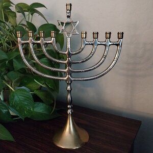 Vintage Solid Brass Hanukkiah Menorah